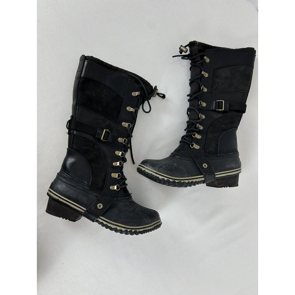 Sorel Conquest Carly Black Tall Snow Boots Waterproof Womens Size 8.5 Punk
